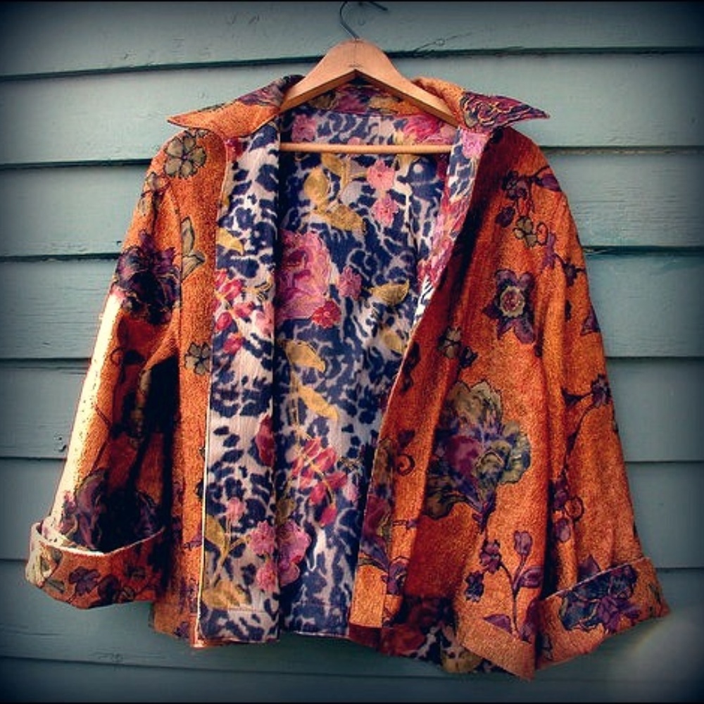 Coldwater Creek Reversible Floral Tapestry Jacket